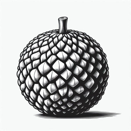 Illustration of an exotic fruit on a white background in engraving style