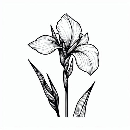 Iris flower isolated on white background. Hand drawn vector illustration.の写真素材