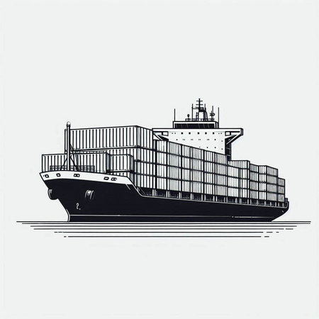 Cargo ship in the sea. Cargo ship. Vector illustration.