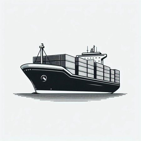 Cargo ship vector illustration. Cargo ship with containers. Freight transportation.