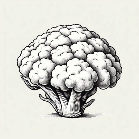 Cauliflower. Hand drawn vector illustration. Engraved style.