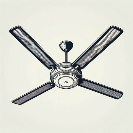 Ceiling fan isolated on white background. Vector illustration in retro style.の写真素材