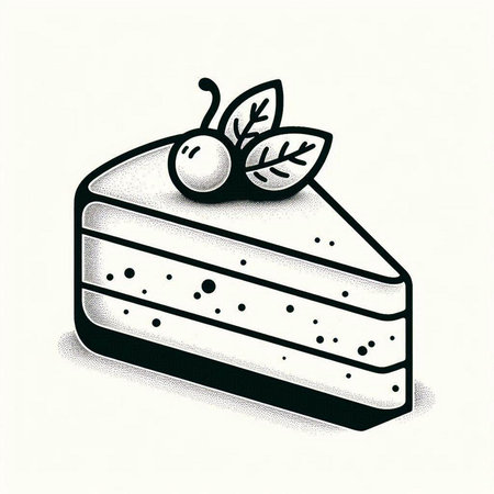 Piece of cake with cherries on a white background. Vector illustrationの写真素材