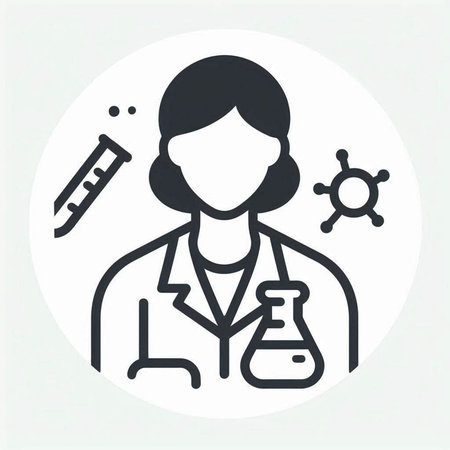 Scientist icon. Vector illustration of a scientist in a laboratory with a test tube.