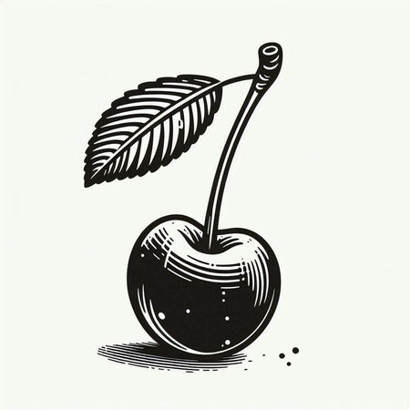 Cherry. Hand drawn vector illustration in engraving style.の写真素材