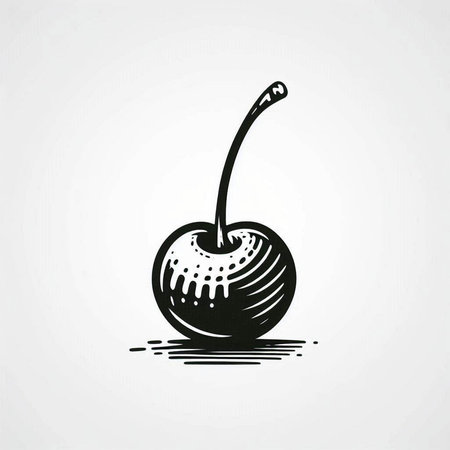 Cherry icon. Hand drawn vector illustration. Black and white.