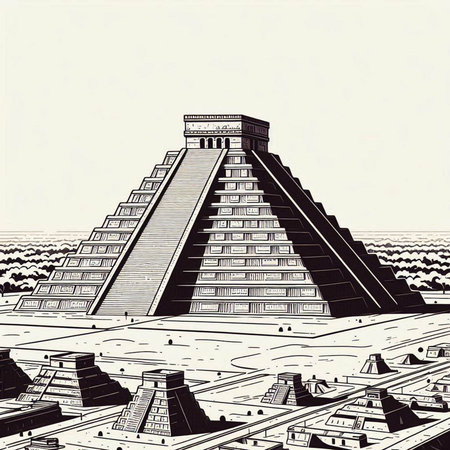 Egyptian pyramid in the desert. Vector illustration of a sketch.