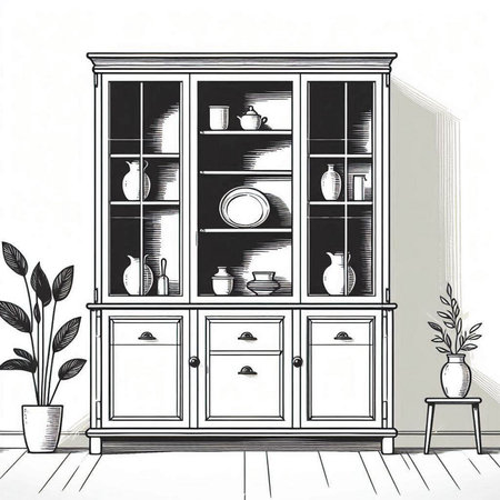 Illustration of the interior of the living room with a cupboardの写真素材