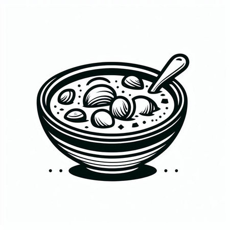 Chickpea soup in a bowl. Hand drawn vector illustration.の写真素材