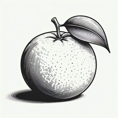 Engraving illustration of a black and white tangerine.の写真素材