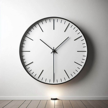 Wall clock on the wall. 3d rendering. Mock up.