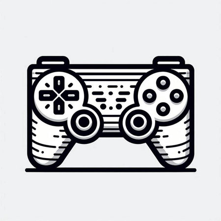 Retro video game controller in black and white style. Vector illustration.