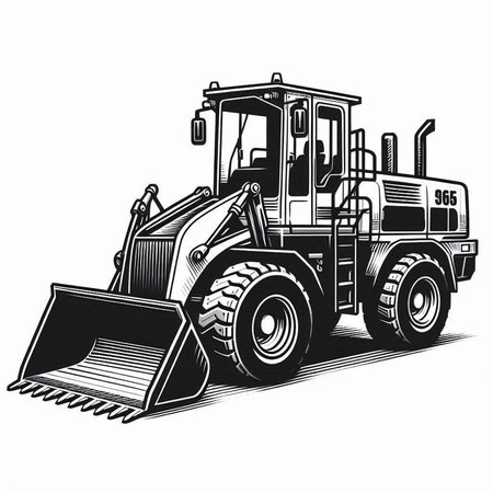 Vintage vector illustration of a bulldozer, isolated on white background