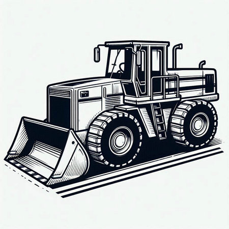 Bulldozer. Heavy equipment for road works. Vector illustration.