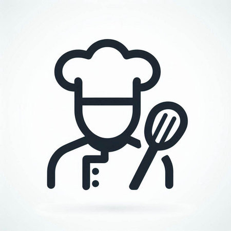 Chef icon. Outline vector illustration of chef with spoon and ladleの写真素材
