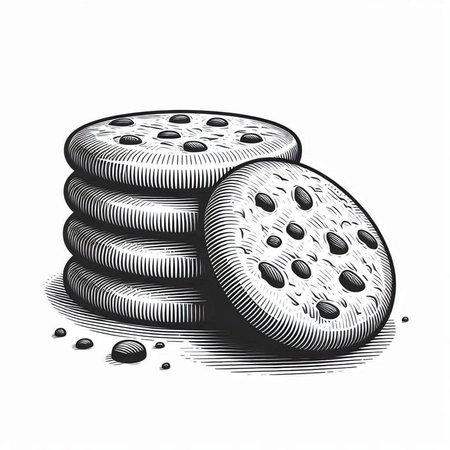Vintage engraving illustration of a stack of round cookies.