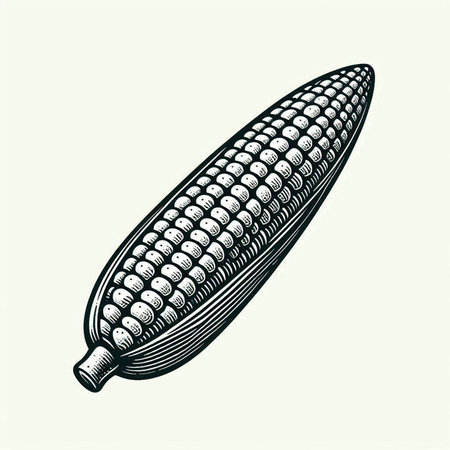 Illustration of a corncob in engraving style.