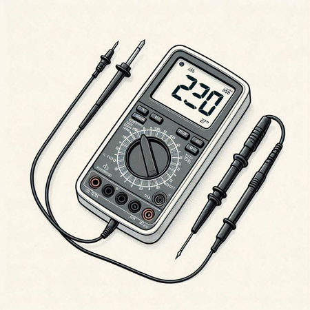 Digital multimeter with digital multimeter and soldering iron. Vector illustration
