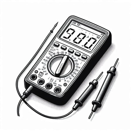Digital multimeter, engraving illustration, isolated on white background
