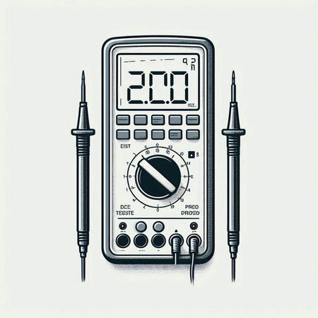Digital multimeter and soldering iron. Hand drawn vector illustration.