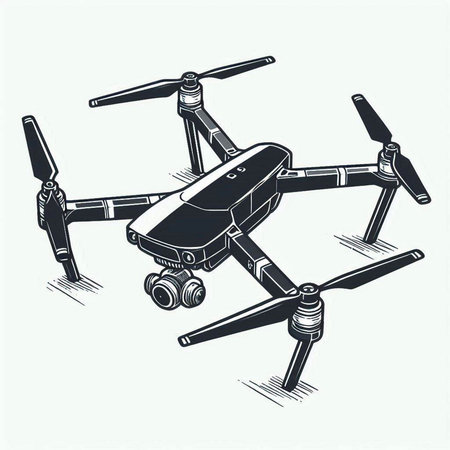 Drone quadcopter with camera. Vector illustration in retro style