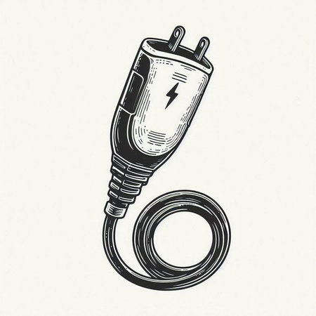 Electric plug vintage engraving vector illustration. Scratch board style imitation. Black and white...