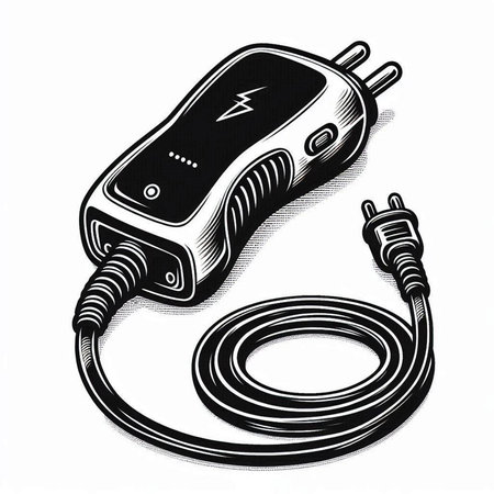 Illustration of a power cord on a white background, engraving.