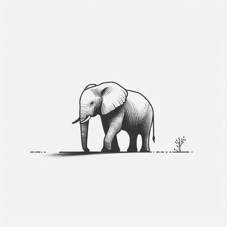Elephant in the savannah, sketch for your design. Vector illustrationの写真素材