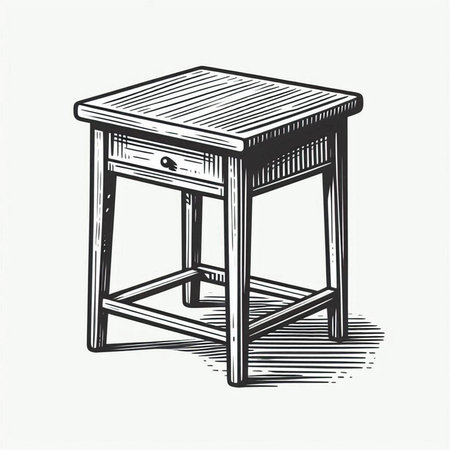 Drawing of a wooden table. Vector illustration in sketch style.