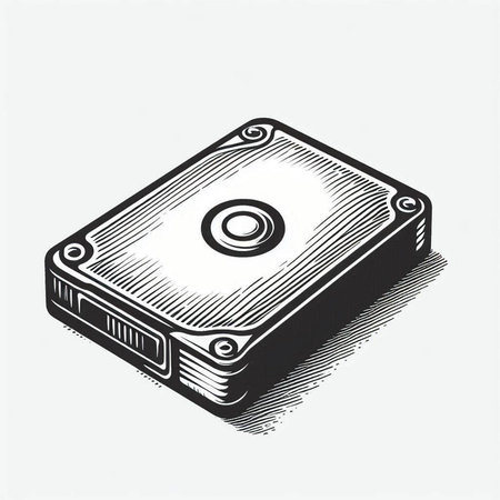 Retro hard drive isolated on white background. Hand drawn vector illustration.