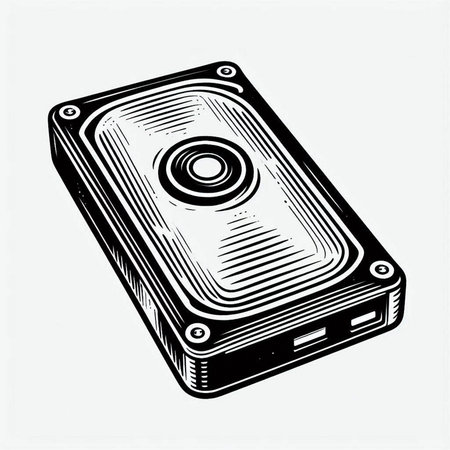 Vector illustration of a hard disk drive in engraving style.