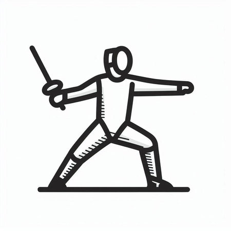Fencing icon on white background. Silhouette of fencing athlete.
