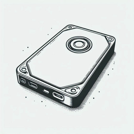 Hard disk drive. Vector illustration in vintage engraving style.