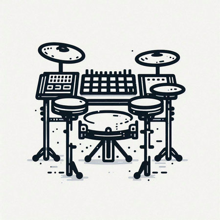 Drum set on white background. Doodle style. Vector illustration.