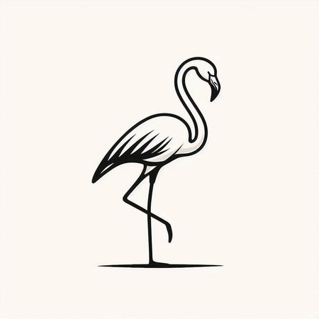 Flamingo bird line art vector illustration isolated on white background.の写真素材