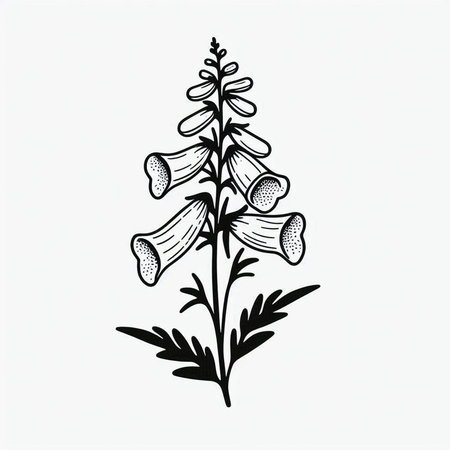 Foxglove. Hand drawn vector illustration. Isolated on white background.の写真素材