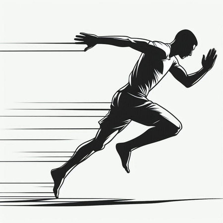 Running man, black and white vector illustration of a runner sprinting