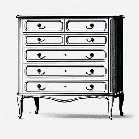 drawing of a chest of drawers in black and white colorsの写真素材