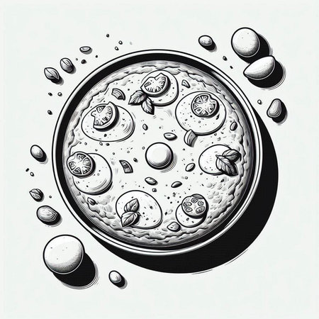 Hand drawn sketch of a pizza. Vector illustration for your design.の写真素材