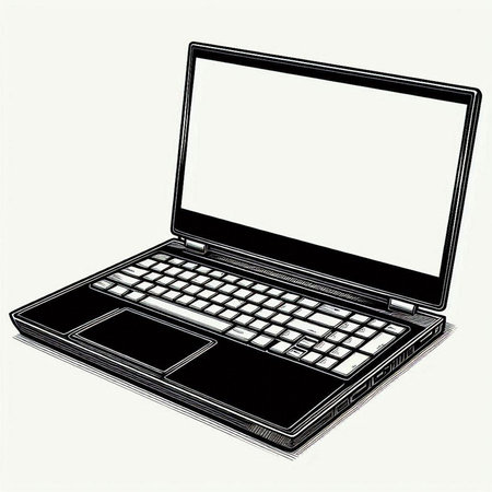 Laptop computer with blank screen on white background. Vector illustration.