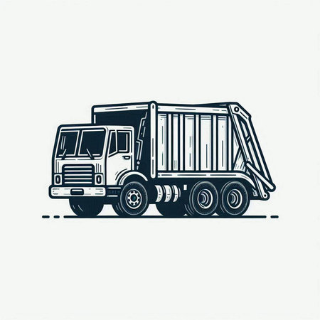 Dump truck isolated on white background. Vector monochrome illustration.