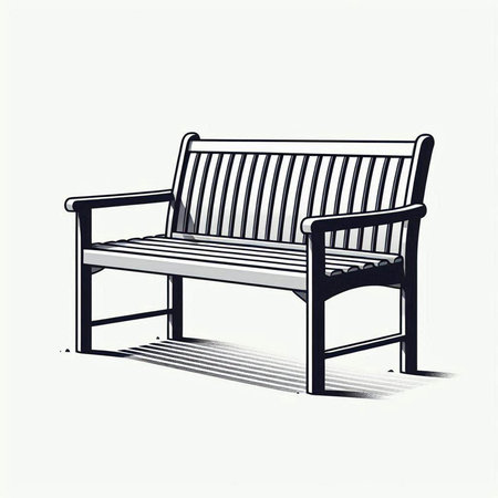 Illustration of a park bench on a white background with shadow.の写真素材
