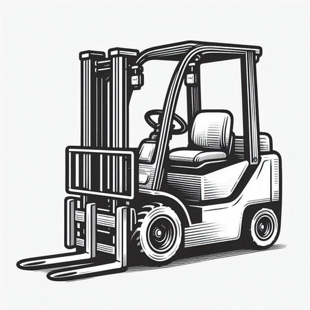 Forklift truck. Hand drawn vector illustration in vintage style.