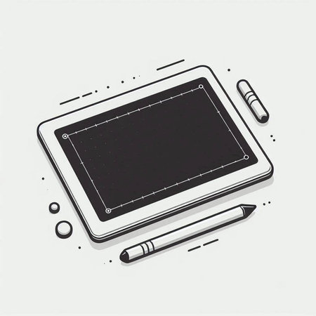 Drawing tablet, pencil and eraser on white background. Vector illustration.