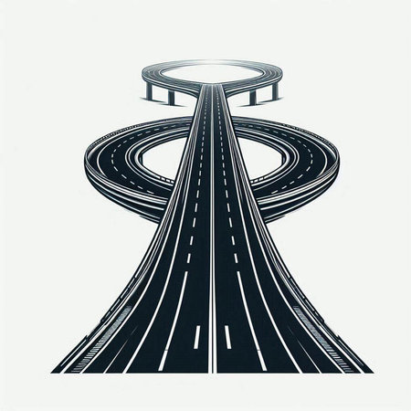 Vector illustration of the road with a roundabout on a white background