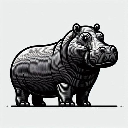 Hippopotamus vector illustration. Hand drawn hippopotamus illustration.