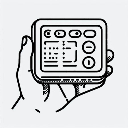 Sketch of a hand holding a digital tablet. Vector illustration.