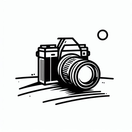 Camera on the road. Vector illustration in black and white colors.
