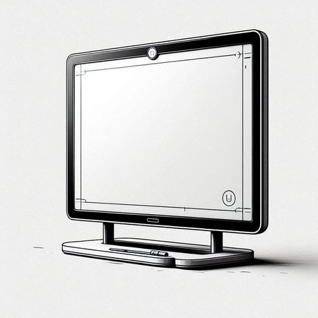 Computer monitor with blank screen on white background. 3D illustration.