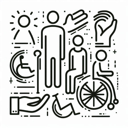 Disabled people line icons set. Handicapped man in wheelchair, disabled person in wheelchair,...
